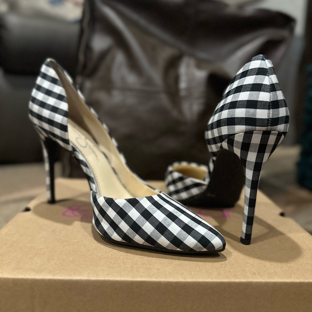 Jessica Simpson Black & White Gingham Pointed-Toe Stiletto Pumps